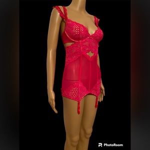 Hot  pink Victoria’s Secret Corset style baby doll with garters Size 34C